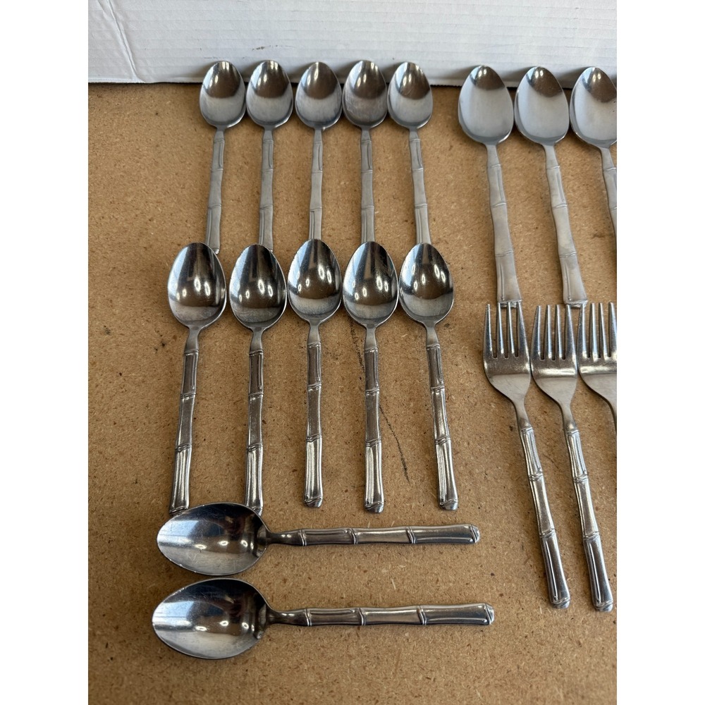 Escapade NATIONAL STAINLESS Flatware 32 pcs Mixed Lot Bamboo Design - Picture 2 of 5